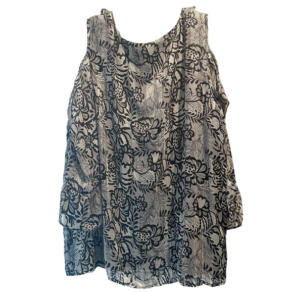 🛍️ Roz & Ali Black White Floral Blouse Cut Out Sleeves Womens Size XL - Picture 9 of 10